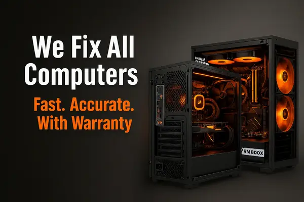 Technician repairing a desktop computer in Niagara