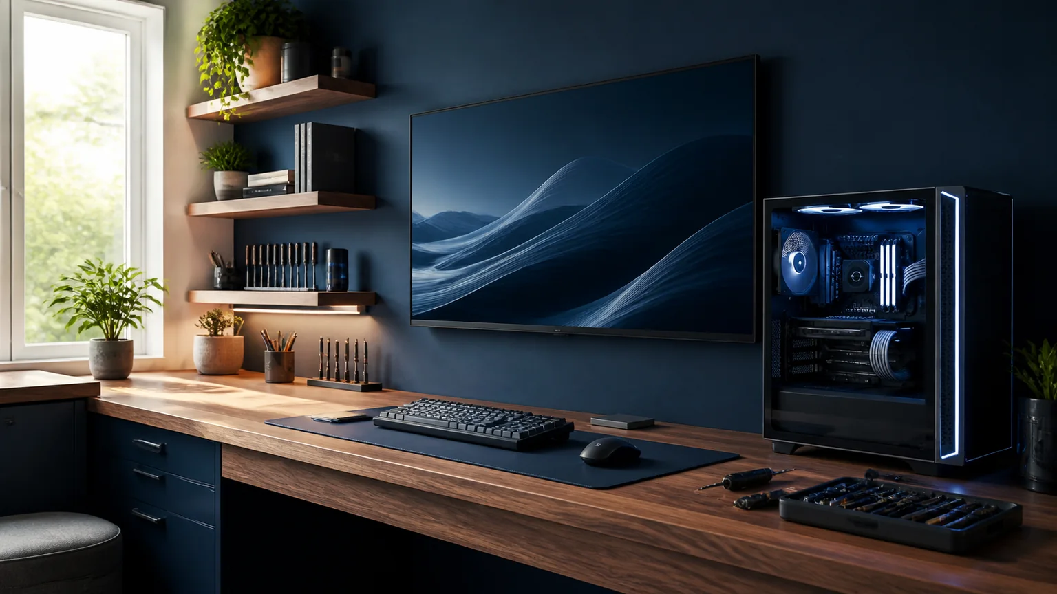 Daylight computer repair workbench with a gaming desktop in Niagara